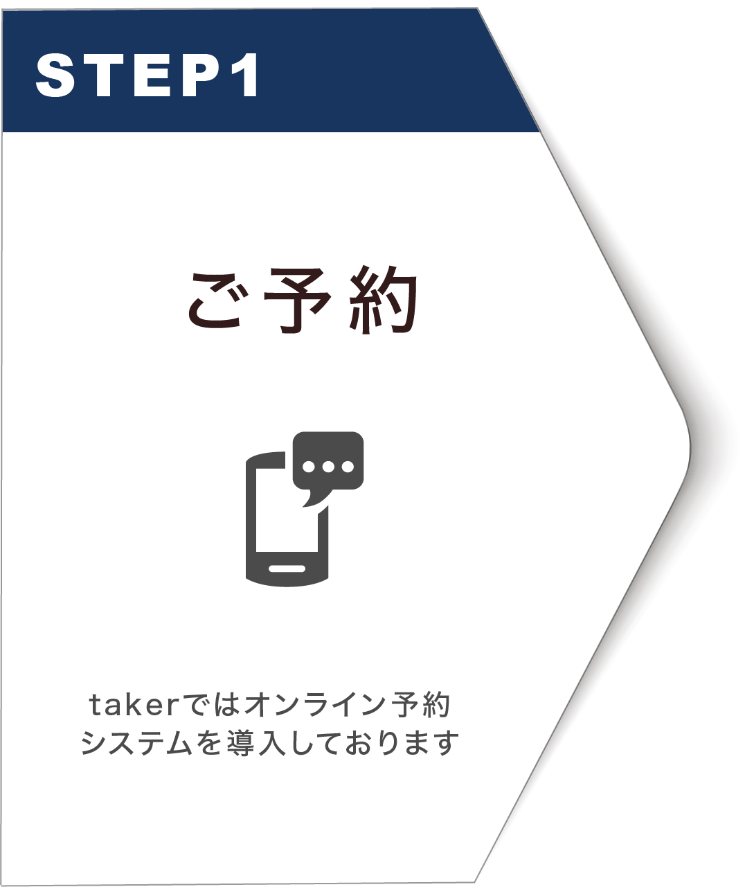 step1 ご予約 takerではオンライン予約システムを導入しております